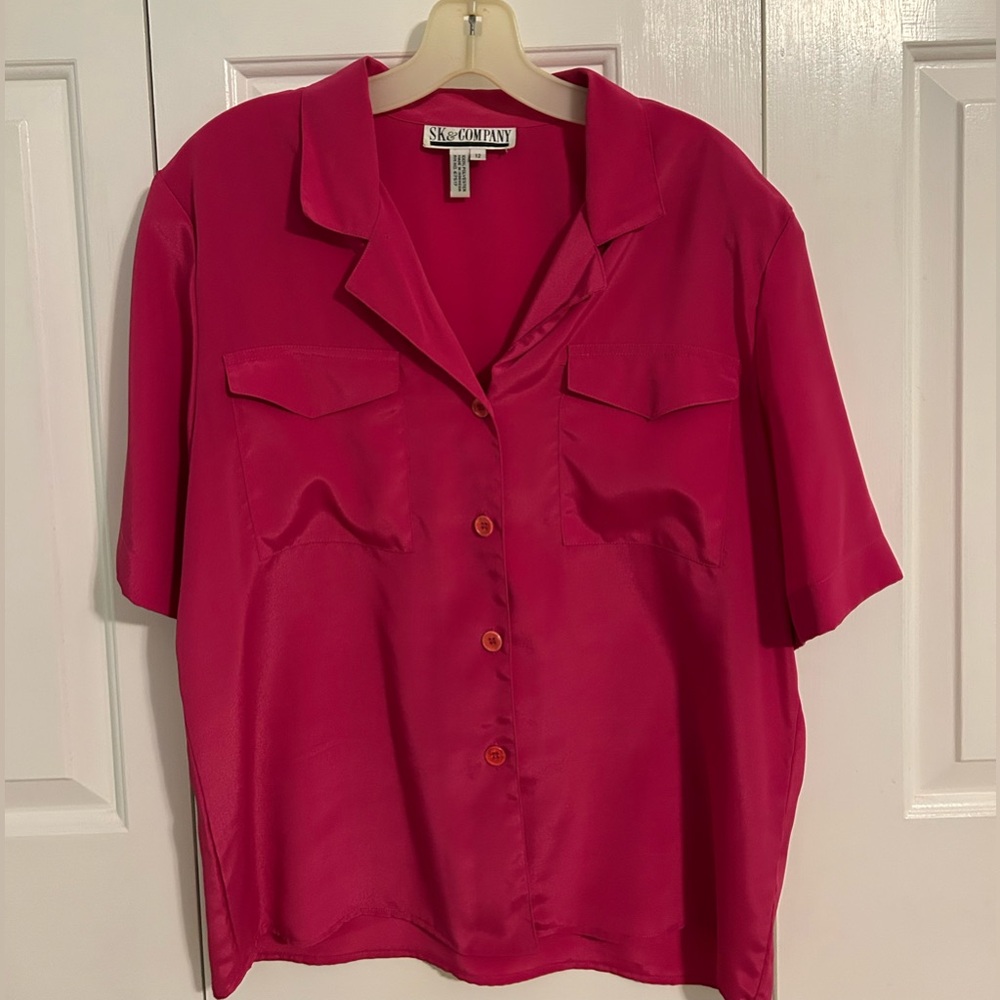 Vintage SK & Company Button Short Sleeve Top